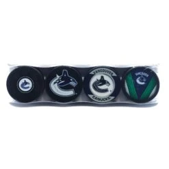 Vancouver Canucks Inglasco NHL Logo Hockey Puck (4 Pack)